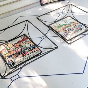 2 Decorative Ceramic Iron Hot Plate Holders Trivet